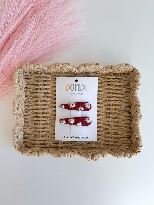 Embroidered Linen Hair Clips for Girls – Beaded Handmade Set of 2