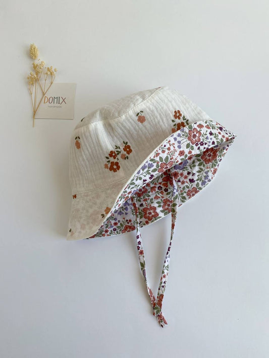 Handmade Reversible Baby Cotton Sun Hat – Floral Muslin Bucket Hat