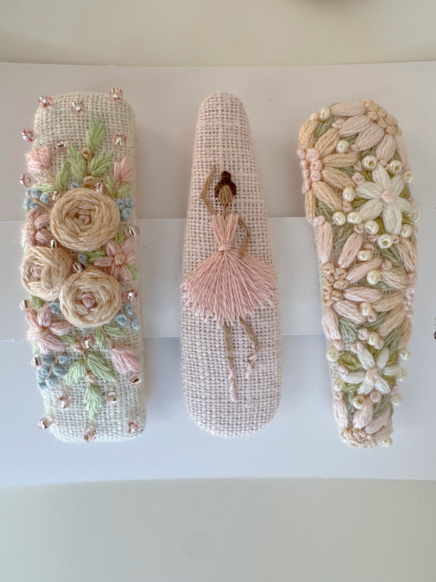 Handmade Linen Hair Clips – Exclusive Embroidered Set of 3