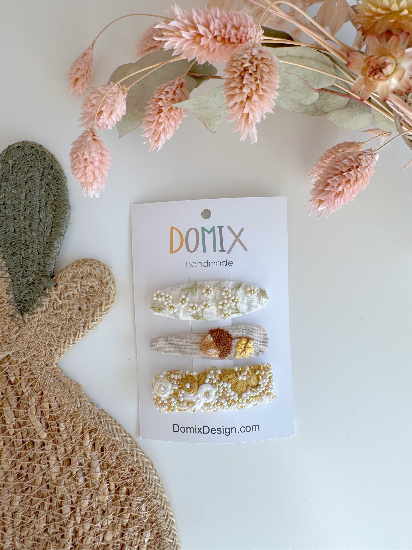 Handmade Linen Hair Clips – Couture Embroidered Set of 3