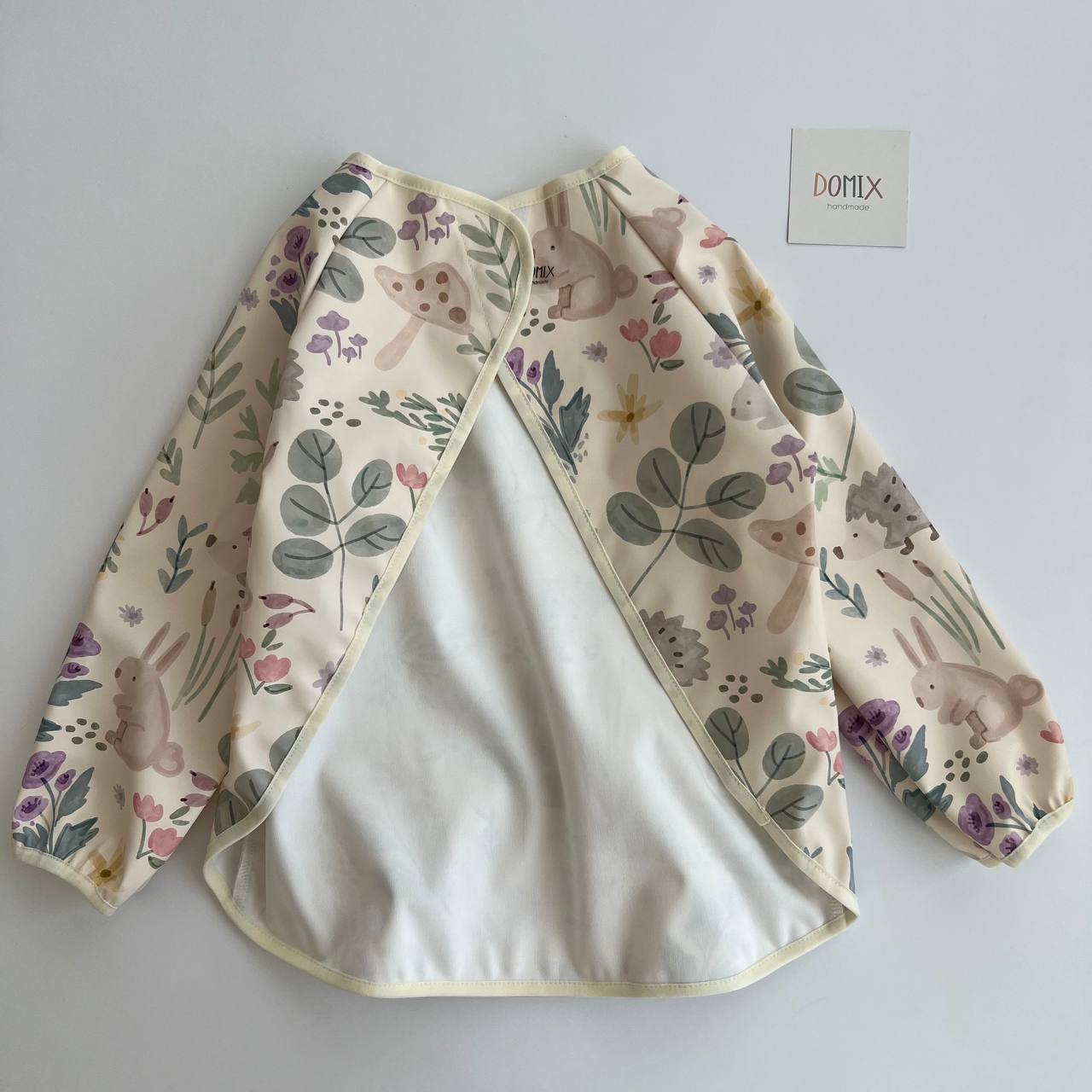 Handmade Waterproof Long-Sleeve Bib – Forest Animals Print - Domix