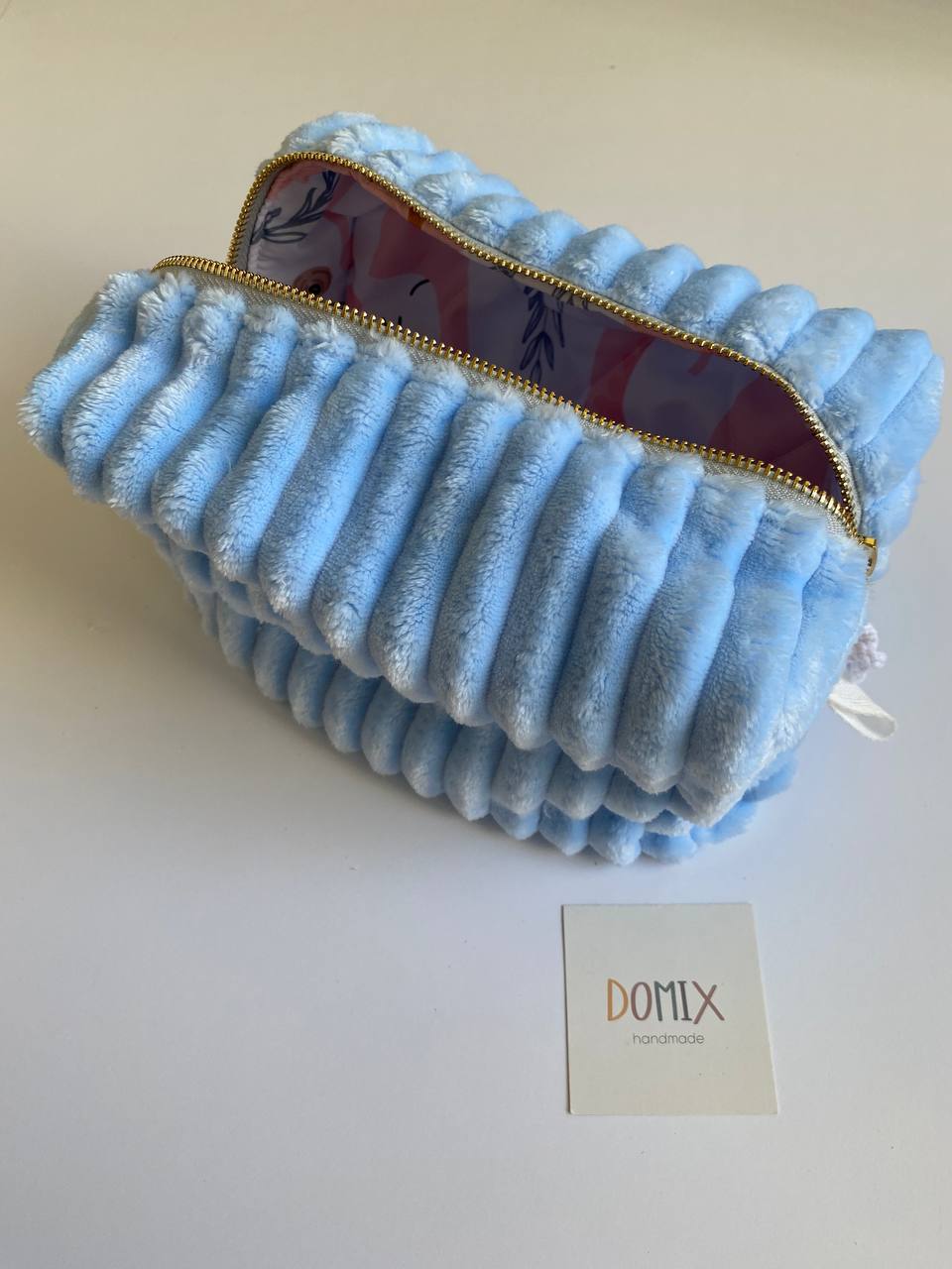 Blue Velvet Cosmetic Bag – Soft Makeup Pouch with Waterproof Lining | DOMIX