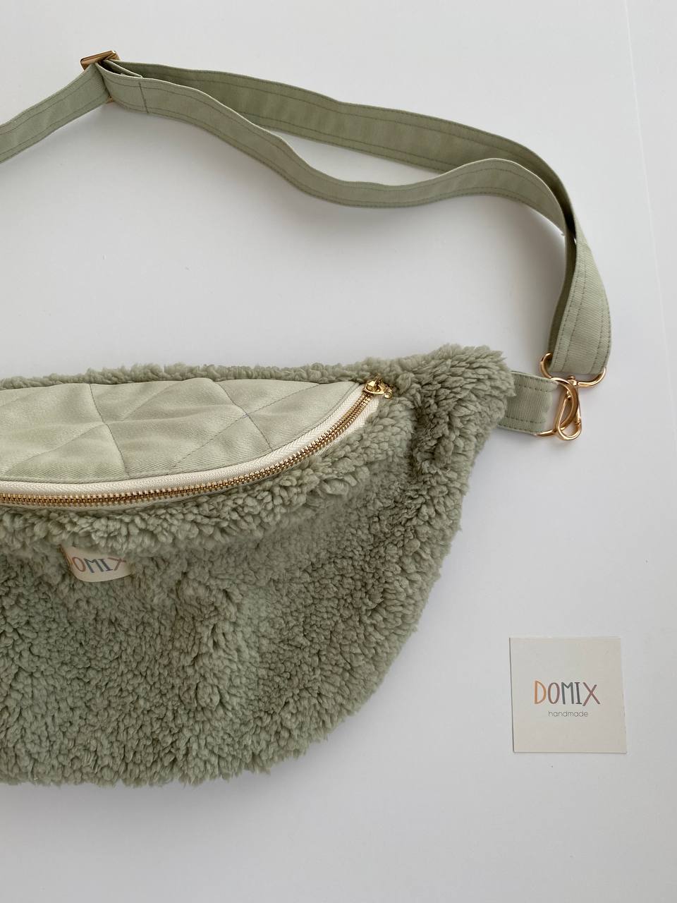 Blush Green Teddy Fanny Pack – Handmade by DOMIX