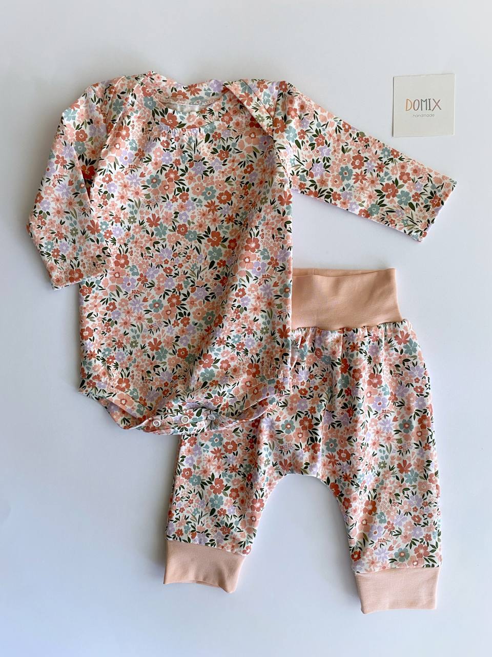 Handmade Baby Jersey Set – Floral Bodysuit & Pants