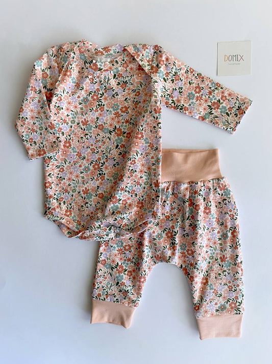 Handmade Baby Jersey Set – Floral Bodysuit & Pants