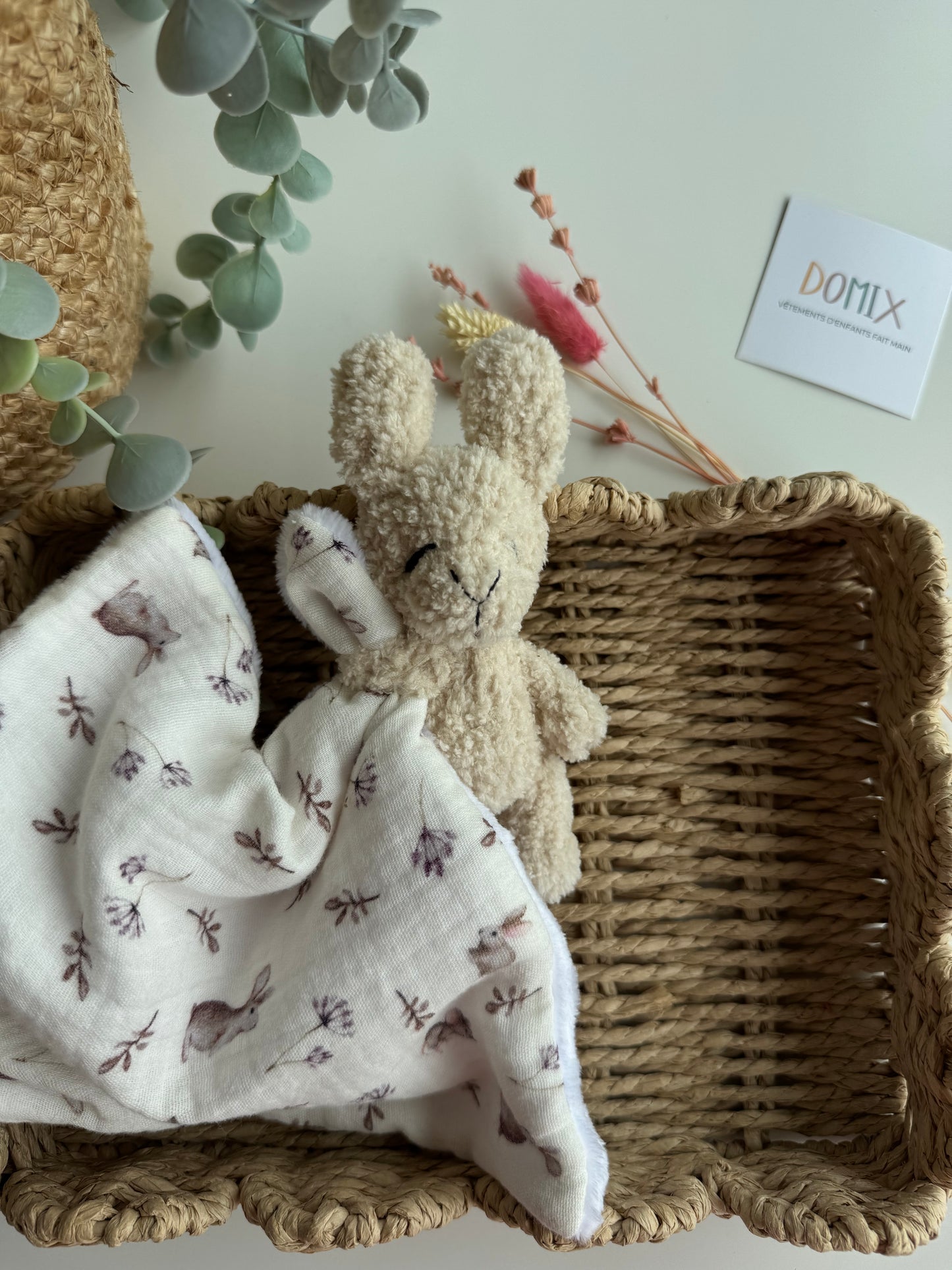Bunny Baby Lovey – Plush Toy with Muslin Comfort Blanket (CE Certified)