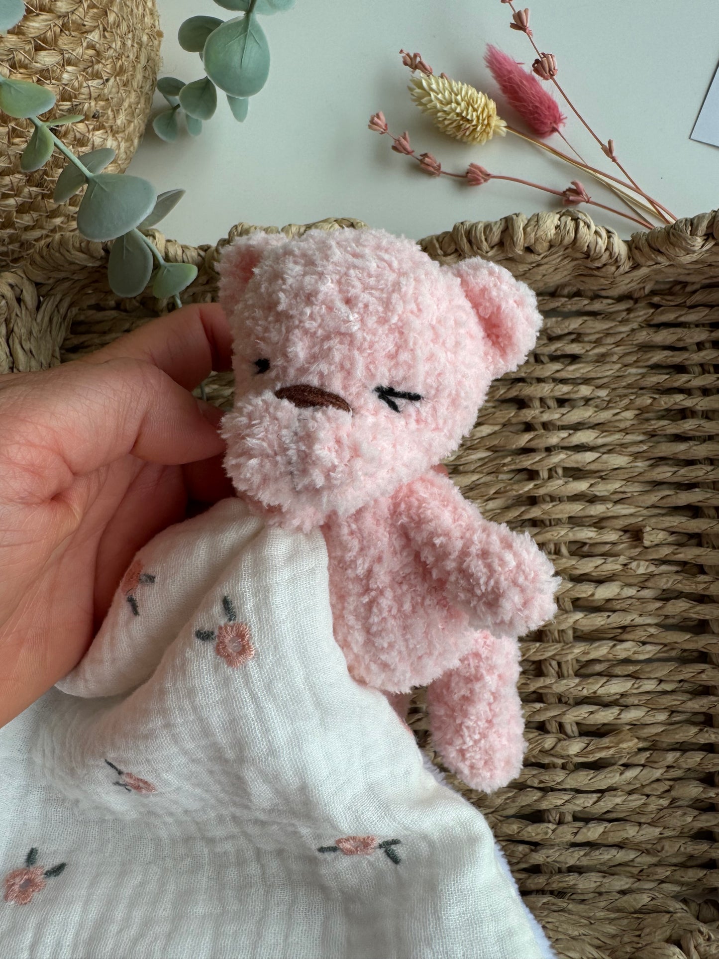 Teddy Bear Baby Lovey – Plush Toy with Muslin Comfort Blanket (CE Certified)