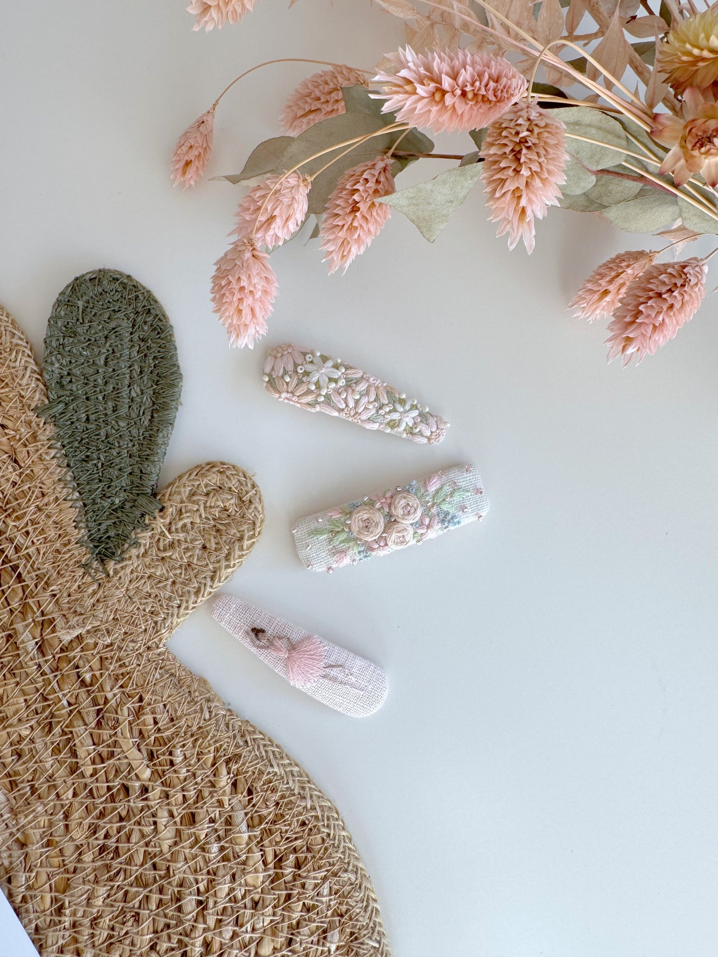 Handmade Linen Hair Clips – Exclusive Embroidered Set of 3