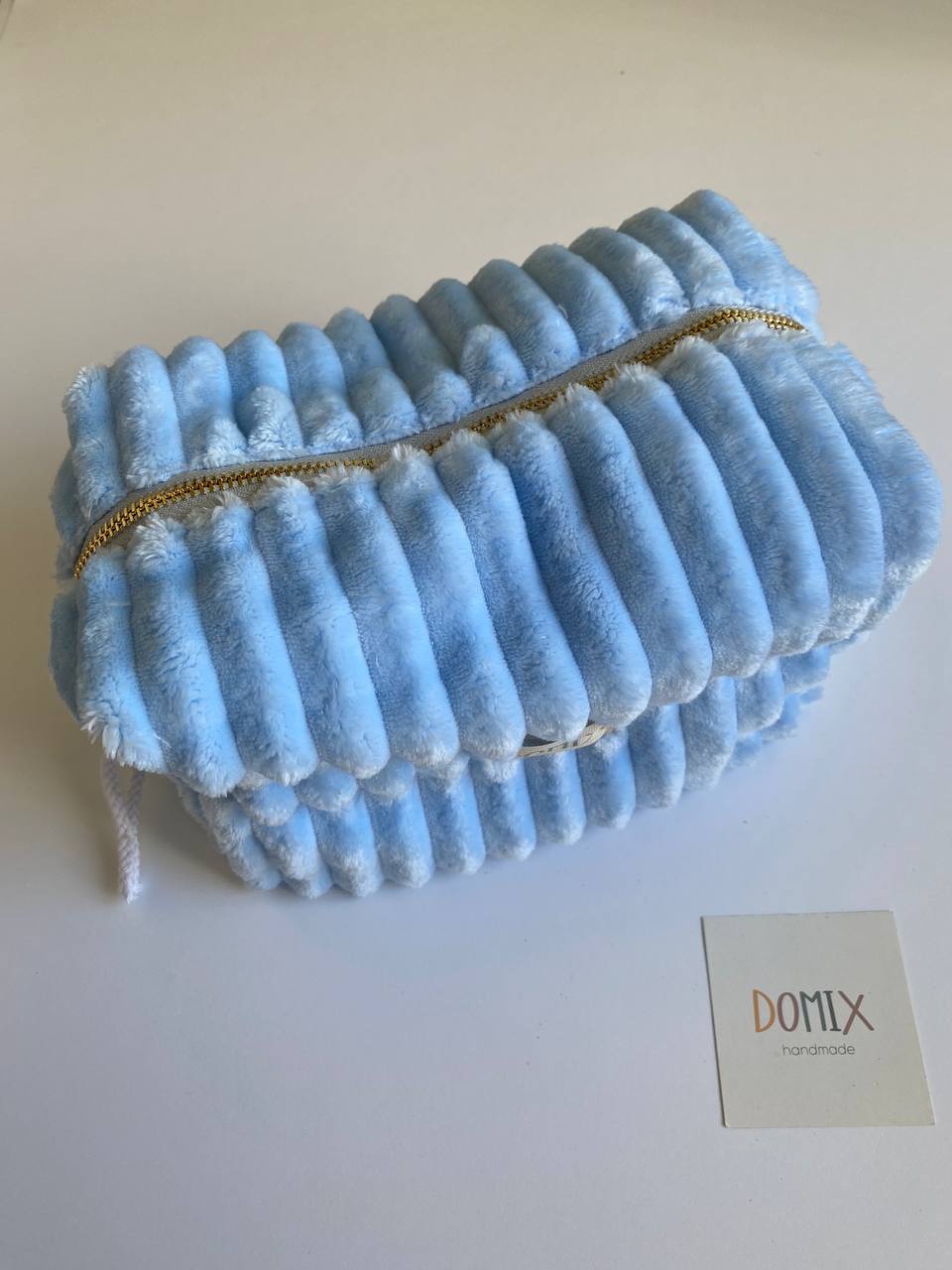 Blue Velvet Cosmetic Bag – Soft Makeup Pouch with Waterproof Lining | DOMIX