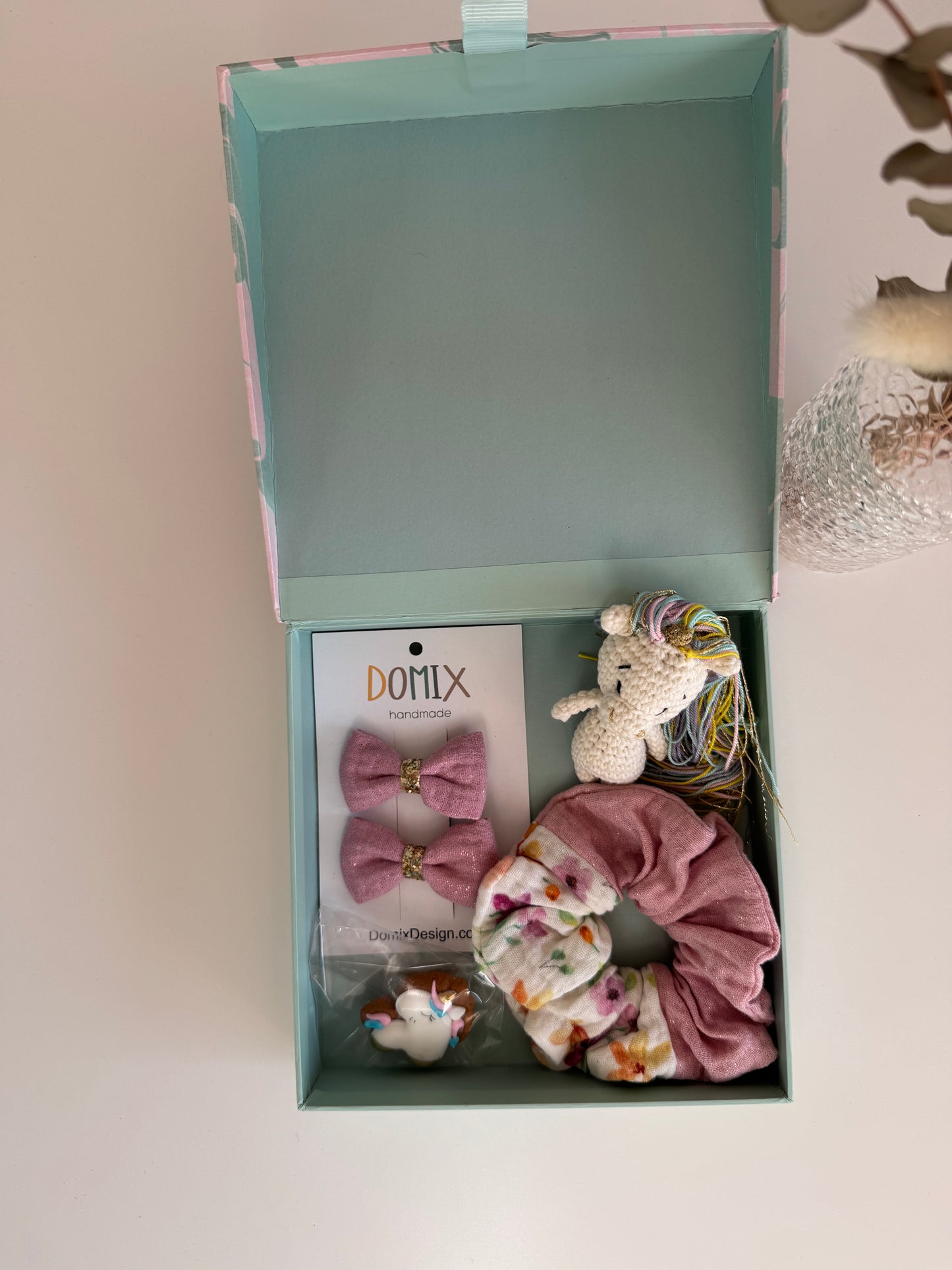 Baby Girl Gift Set – Hair Accessories & Crochet Unicorn Toy