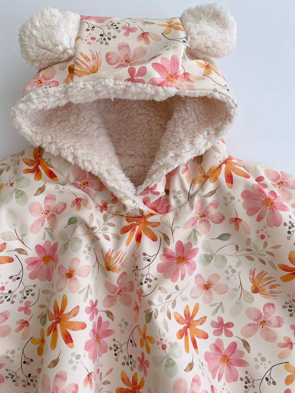 Floral Hooded Poncho for Babies & Toddlers Handmade in Switzerland