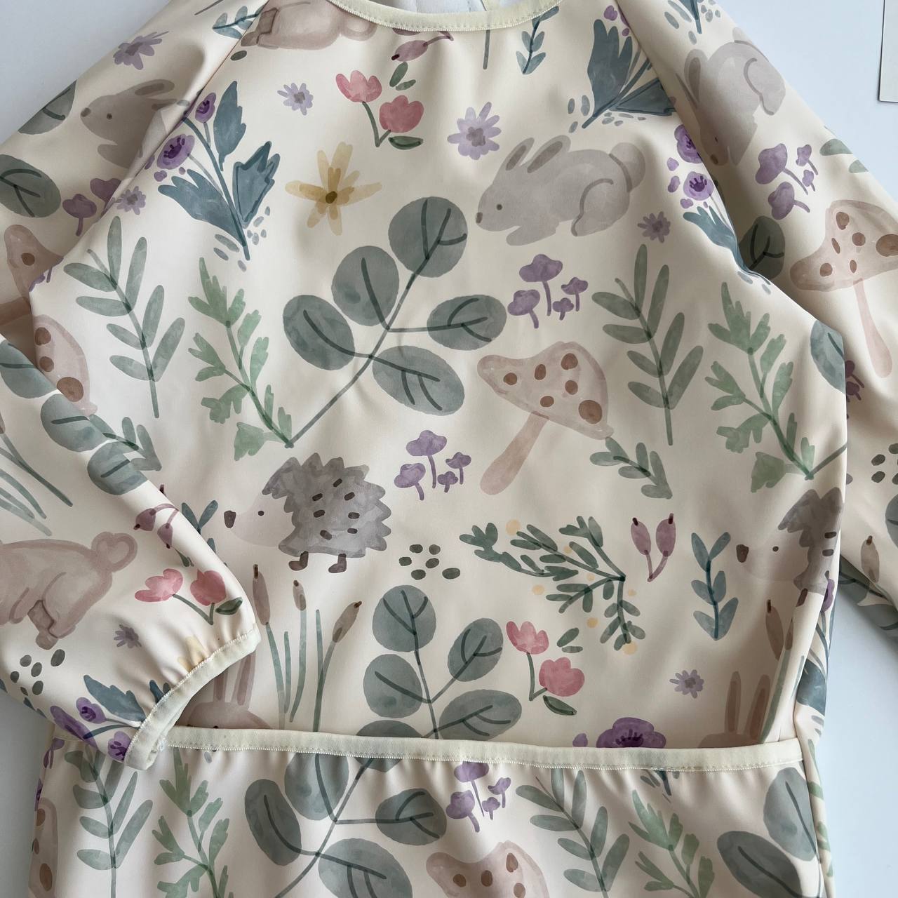 Handmade Waterproof Long-Sleeve Bib – Forest Animals Print - Domix