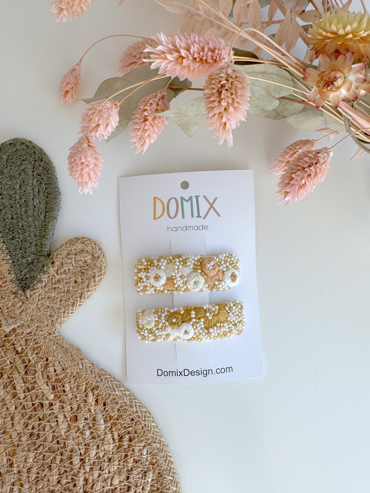 Embroidered and Beaded Hair Clips – Handmade Set of 2