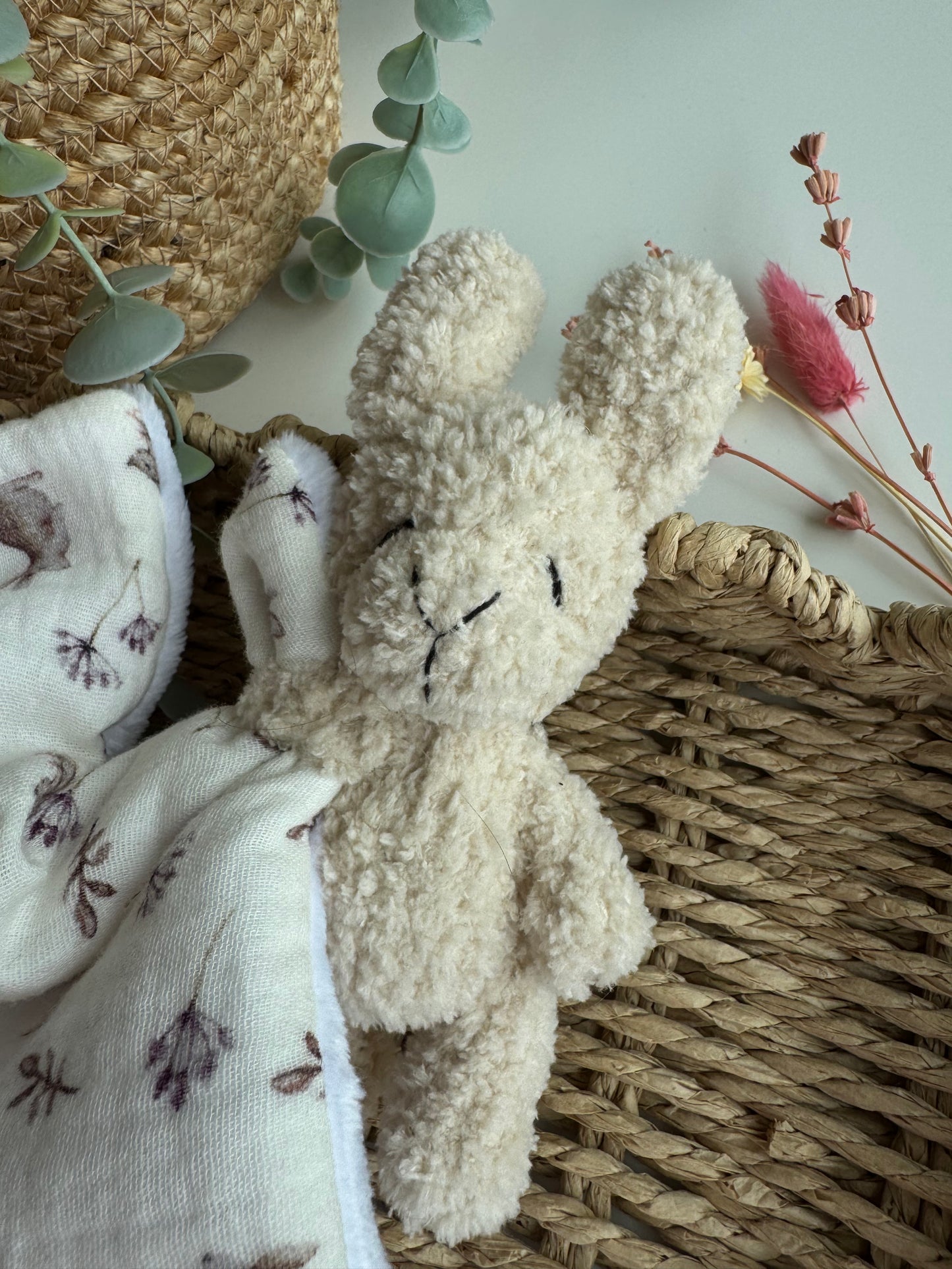 Bunny Baby Lovey – Plush Toy with Muslin Comfort Blanket (CE Certified)
