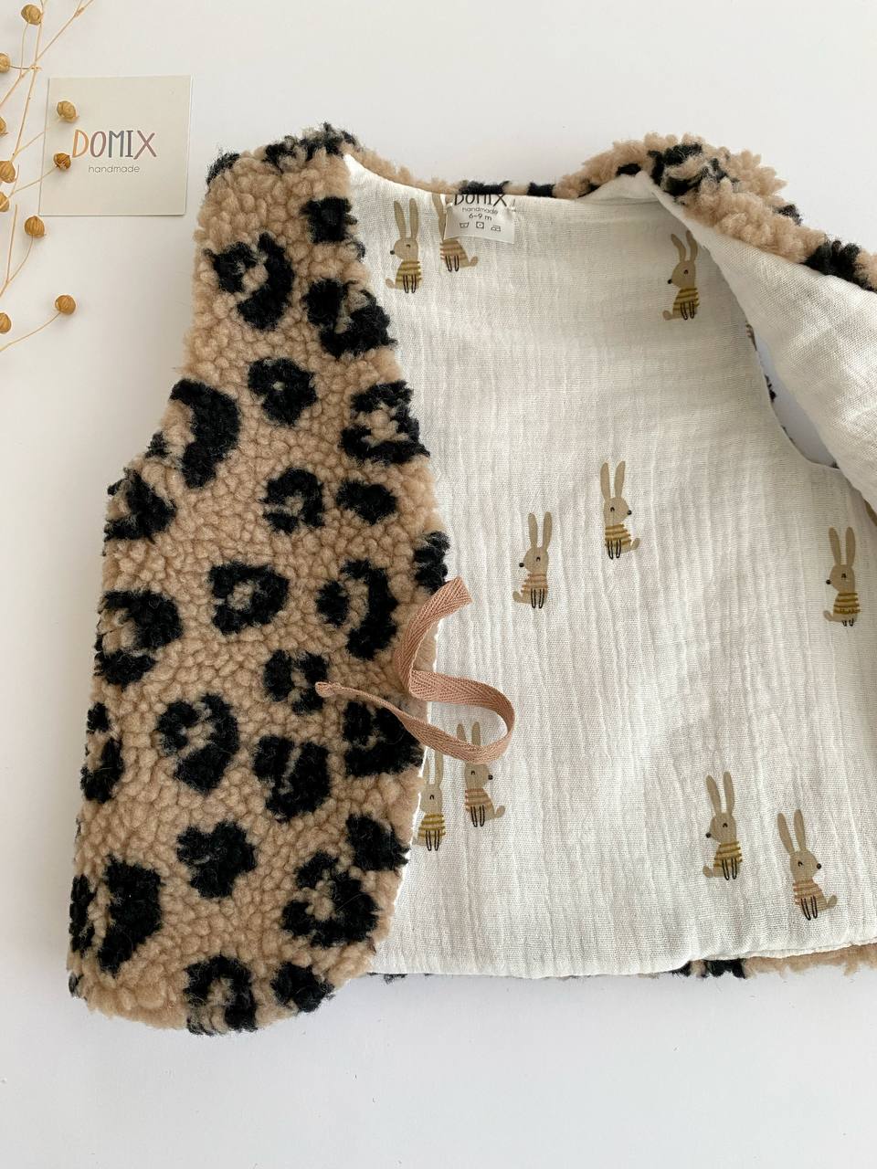 Handmade Reversible Teddy Vest – Beige Leopard