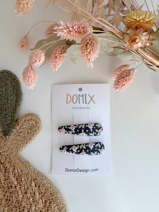 Handmade Linen Embroidered Hair Clips – Set of 2