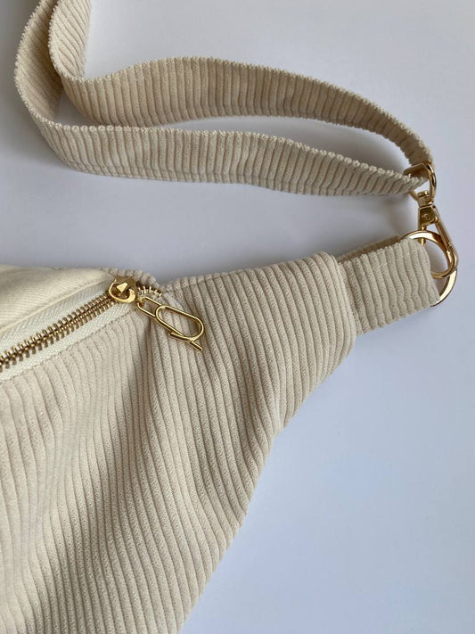 Handmade Corduroy Belt Bag – Cream Minimalist Crossbody Fanny Pack