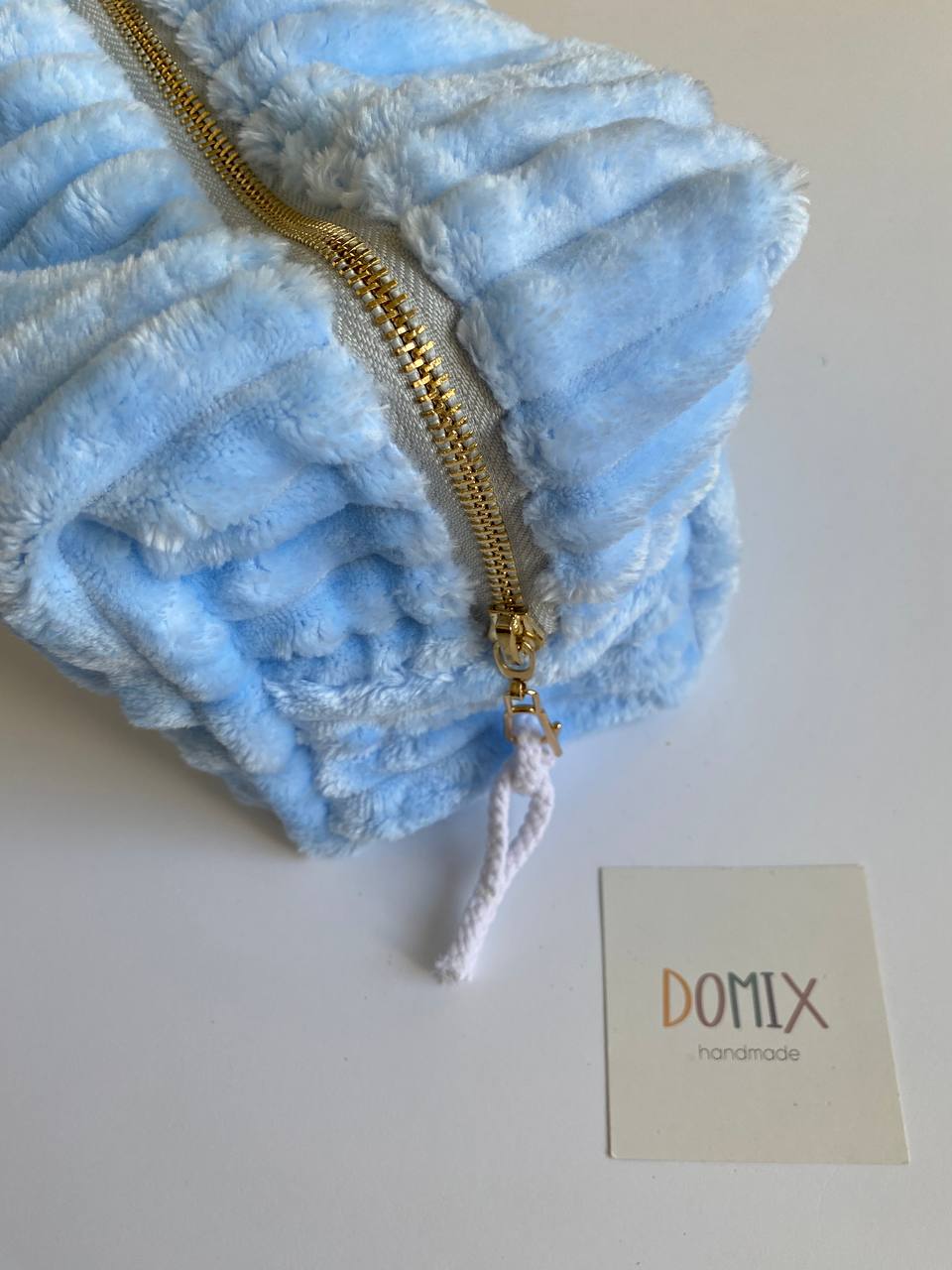 Blue Velvet Cosmetic Bag – Soft Makeup Pouch with Waterproof Lining | DOMIX