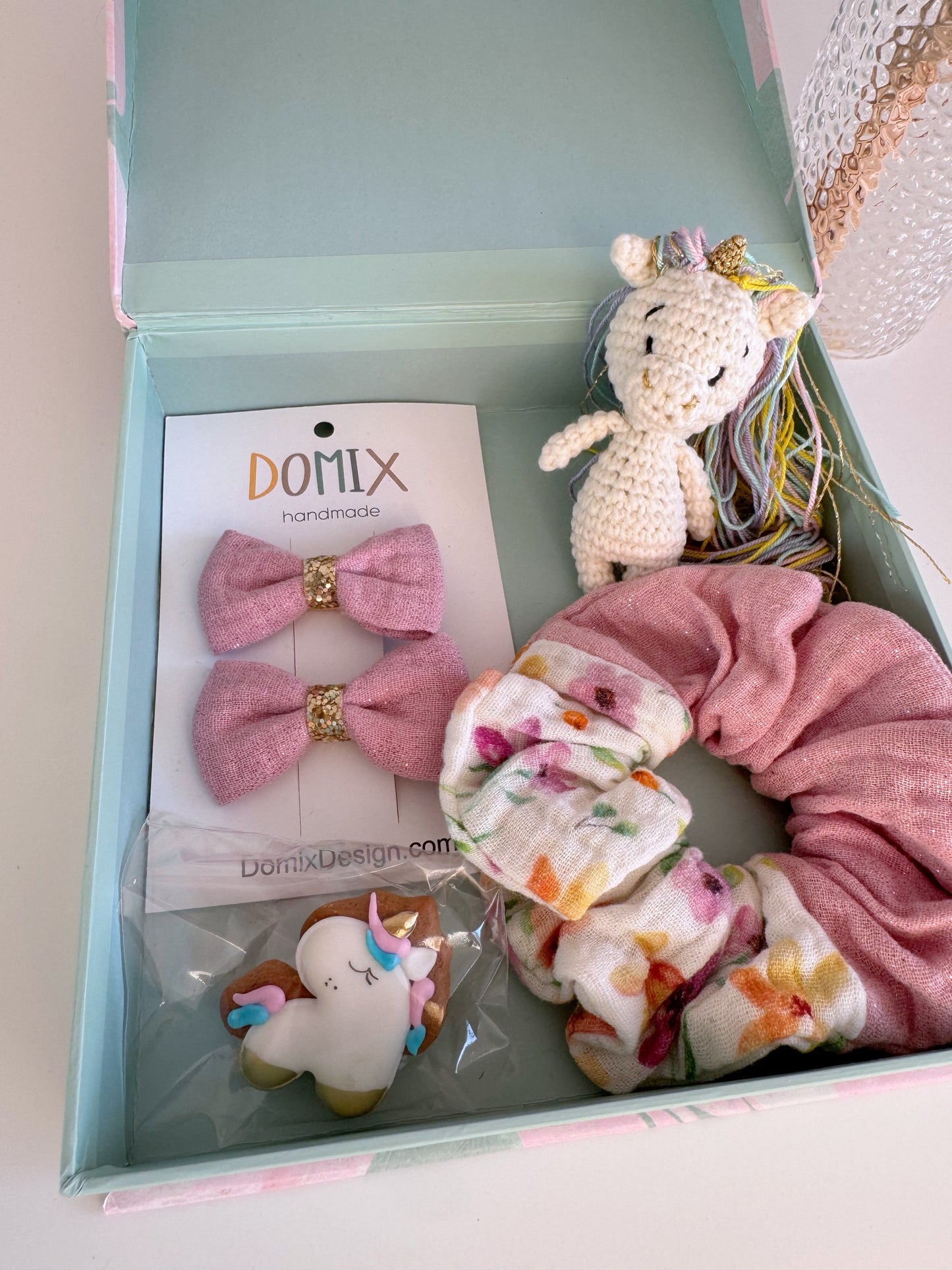 Baby Girl Gift Set – Hair Accessories & Crochet Unicorn Toy