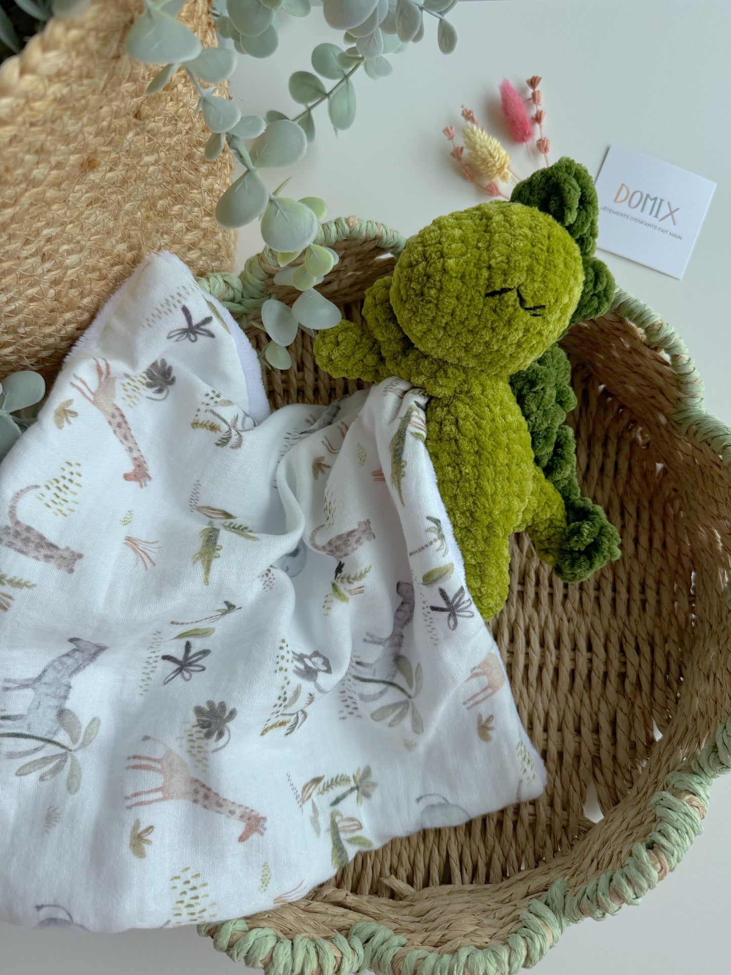 Dinosaur Baby Lovey – Soft Comfort Toy with Muslin Blanket (CE Certified)